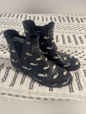 London Fog Navy Whale-Print Rain Ankle Boots